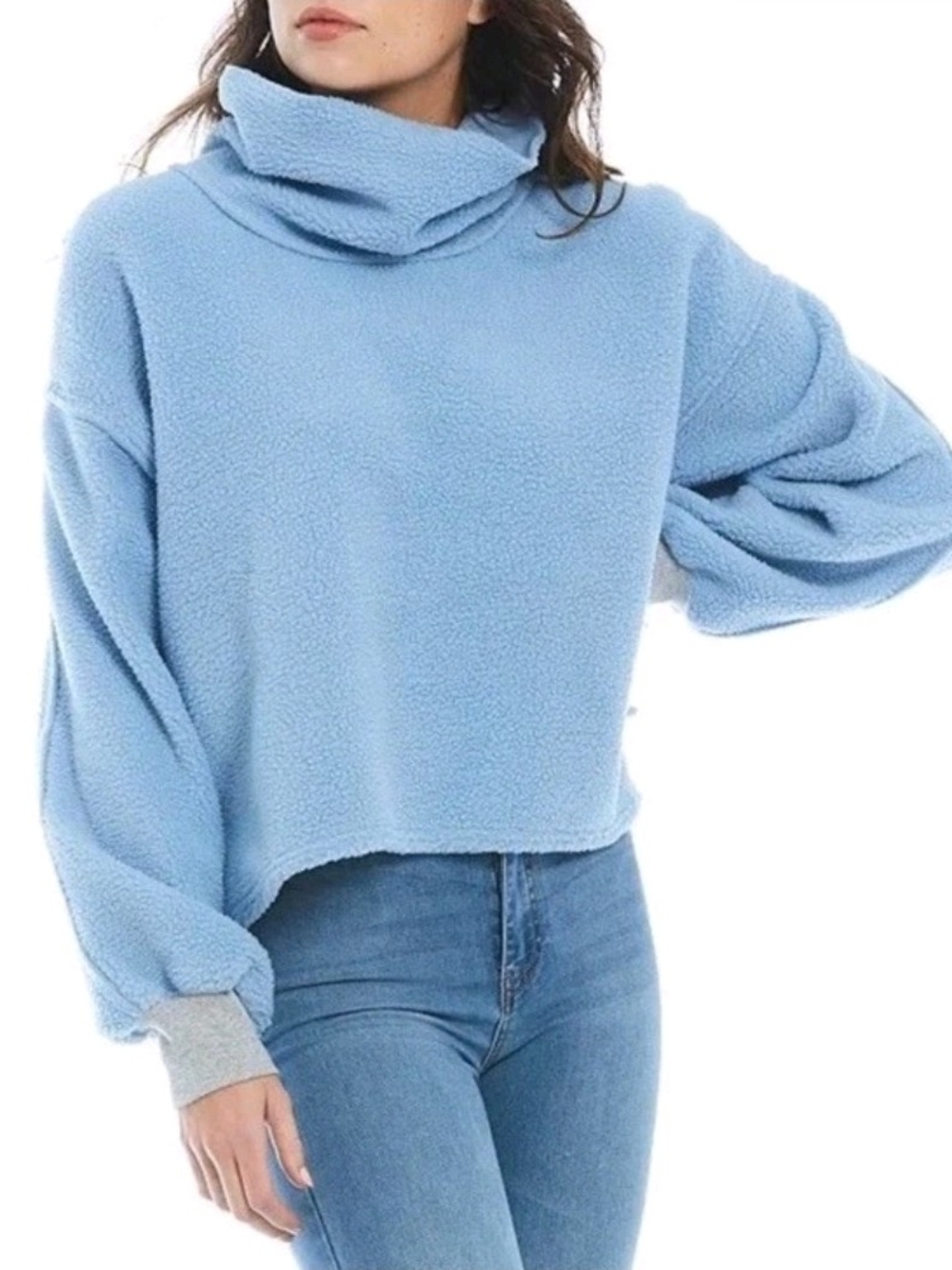 Free People We The Free Elk Mountain Fleece Funnel Neck Pullover Blue XS